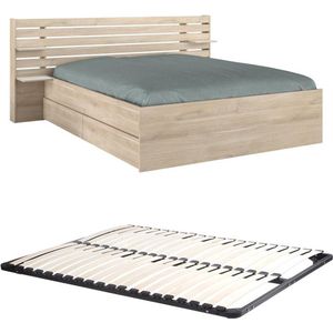 Bed met opbergruimte – 160 x 200 cm – Kleuren: houtlook + bedbodem - TENALIA II L 222.8 cm x H 98.2 cm x D 216.8 cm