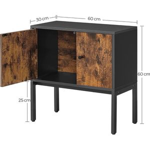 Dressoir, keukenkast met deuren, bijzetkast, opbergkast, metalen frame, multifunctionele kast, kast, 60 x 30 x 60 cm, industrieel ontwerp, vintage bruin-zwart LSC106B01