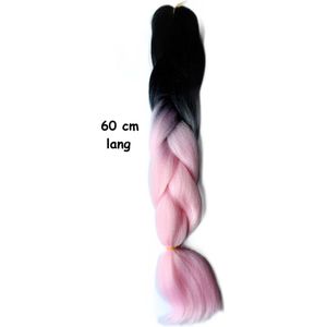 Hair extensions - Licht roze - Donker bruin - 60 cm lang - Gekleurde hair extensions - Synthetisch haar - Haar vlechten