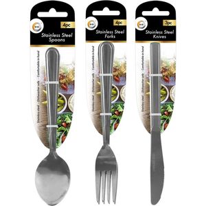 DID tafel diner bestek set messen/vorken/lepels - Voor 12x personen - 19 tot 22 cm in het zilver