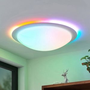 Lindby - LED plafondlamp - RGB - met dimmer - CCT  - 1licht - ijzer, PMMA - H: 13.5 cm - wit - Inclusief lichtbron