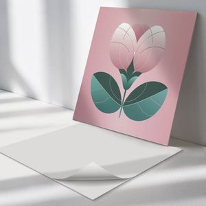 Wallfluent Vinyl Wandpaneel - Gestileerde bloem met bladeren Wandpaneel PVC - 50 cm x 50 cm - Roze Vinyl Wandpaneel - Set van 4 - Vierkant Wandbekleding Vinyl - Bloemen Wandpaneel - Zelfklevend Wandpaneel - Wandpaneel Keuken en Badkamer