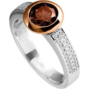 Diamonfire - Zilveren ring met steen Maat 17.5 - Roségoudverguld - Bruine steen