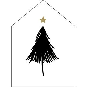 Label2X - Kersthuisje Kerstboom - Zwart - Forex - 40cm hoog - Met standaard - Kerstmis - Kerstdecoratie - Kerst versiering