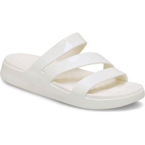 Crocs - Getaway Patent Strappy Slides - Slippers - Chalk - Vrije Pasvorm