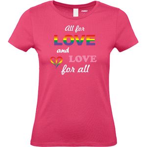 Dames T-shirt Love For All | Gay pride shirt kleding | Regenboog kleuren | LGBTQ | Roze dames | maat XL