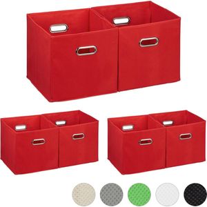 Relaxdays 6x opbergbox stof - opvouwbaar - opbergmand - 30 cm - kast organizer – rood
