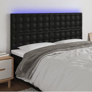 The Living Store Hoofdbord LED 200x5x118/128 cm kunstleer zwart - Bedonderdeel
