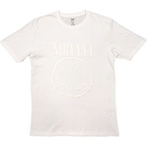 Nirvana - White Happy Face Heren T-shirt - M - Wit