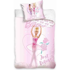 Dekbedovertrek Barbie- roze- Danseres Barbie- 140x200cm- Katoen- NL kussensloop- dubbelzijdig- ritssluiting
