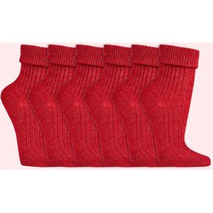 Wollen sokken | Dames sokken | 100% Natuurlijk | Kleur: Rood | 35-38 / 39-42 | 6 paar