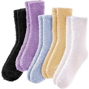 5-pack pluchen pantoffels en sokken, zachte, comfortabele, warme, dikke fleece sokken tot halverwege de kuit voor de winter.