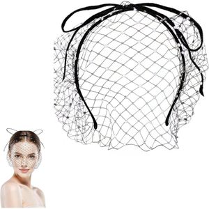 Hoofdband met mesh kanten sluier in vintage stijl - Zwart - Voor dames - Jaren 20 - Haaraccessoires ceremonie