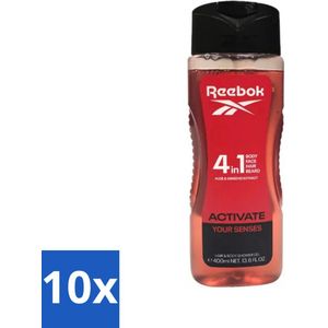 10 x Reebok - Activate Your Senses - Douchegel - 4 in 1 - 400 ml - Douchegel Met Koffie - Scheerschuim - Verzorgend Douchegel - Aloe Vera Douchegel
