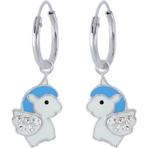 Joy|S - Zilveren eenhoorn oorbellen - baby unicorn oorringen - blauw kristal wit