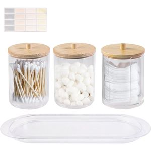 Zeynomax - Opbergdoos voor wattenschijfjes en wattenstaafjes met acrylhouder - Set van 3 stuks - Voor badkamer en slaapkamer opbergen - Inclusief pallets - Transparant - Floss Organizer - 79 characters