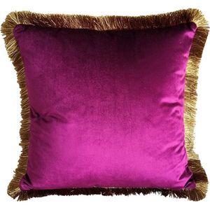 Viv! Home Luxuries Sierkussen - Velours met Franje - inclusief vulling - paars met goud - 45x45cm