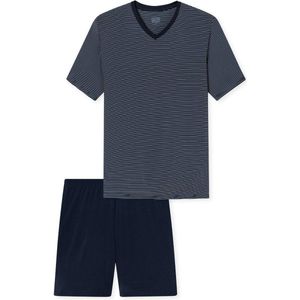 SCHIESSER Long Life Soft shortamaset - heren pyjama shortama modal V-hals strepen nachtblauw - Maat: XL