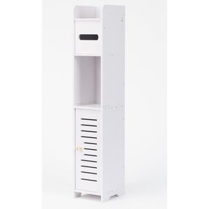 Ceruzo Badkamerkast – Smal Opbergkastje – MDF – 80 cm Hoog – Wit – Voor Toilet of Badkamer