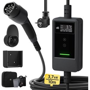 depow Laadkabel Type 2 - Schuko 3,7kW - Dubbele knopaanpassing - 16A 1 fase 10 meter Kabel - Mobiele Thuislader - 230V EV-oplader met LCD Digitaal Display - Voor Elektrische Auto's