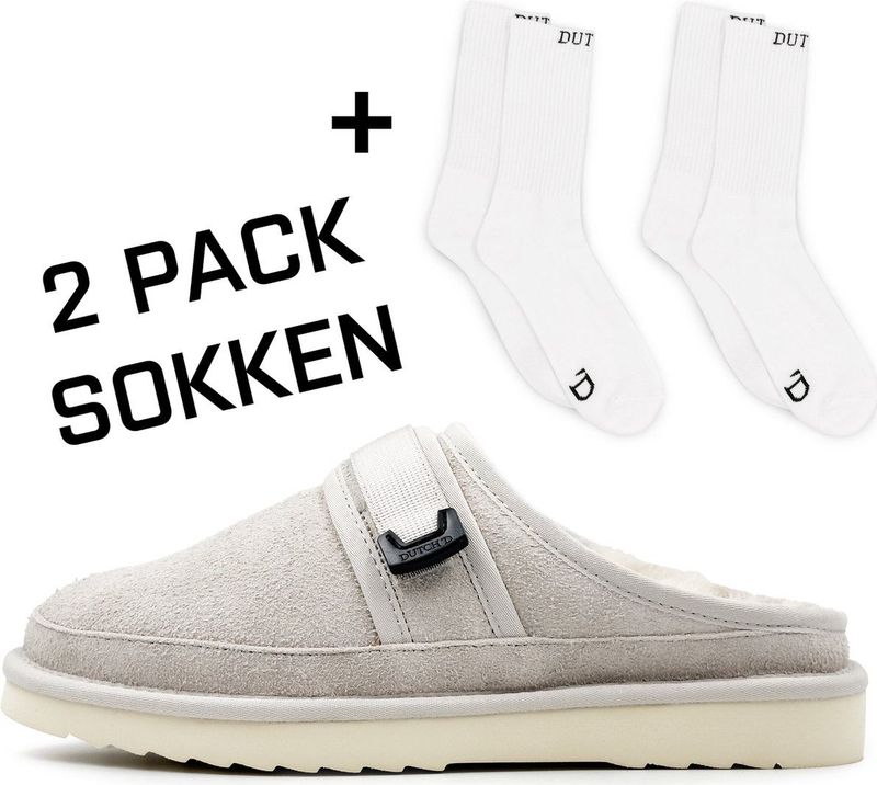 Dutch'D ® - Luxe pantoffel - Sloffen - Designer - Ease Mule Grijs Cream - Maat 37 - Echt wol! - Heerlijk warm - Ook voor buiten
