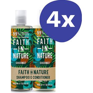 Faith in Nature Kokos 2 in 1 Pack - Shampoo & Conditioner (4x 2 stuks)