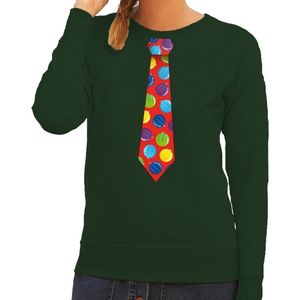Foute kersttrui / sweater stropdas met kerstballen print groen voor dames XS