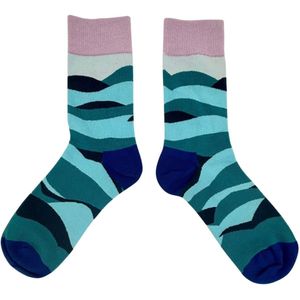 Tutti Footi - Sokken Abstract Oceaangolfpatroon - Turquoise & Blauw – Maat 38–43
