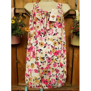 Dames top met strikje travelstof gebloemd fucshia roze One size 38/44