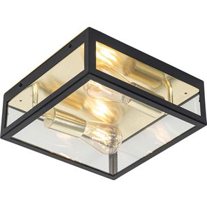 QAZQA rotterdam - Industriele Plafondlamp voor buiten - 2 lichts - L 28 cm - Zwart Goud - Industrieel - Buitenverlichting