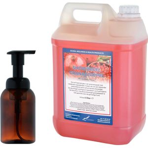 Zeepdispenser 300 ml amber bruin hervulbaar + 5 liter Showergel Granaatappel navulling