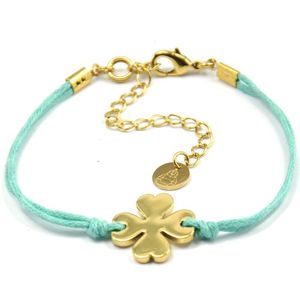 Armband Klavertjevier Turquoise Goud | 18 karaat gouden plating | Messing | Minimalistische armband - 15 cm + 5 cm extra | Buddha Ibiza
