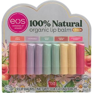 eos 100% Natural Organic Lip Balm - Lippenbalsem Variatiepakket - Juicy Peach - Chamomile - Sweet Mint - Vanilla Bean - Strawberry Sorbet - Cadeau set