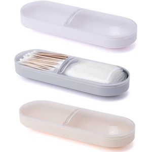 Wattenstaafjes Houder - 3 Stuks - Cosmetische Wattendispenser - Abrikoos Wit Grijs