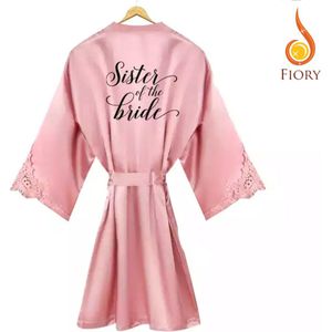 Fiory Kimono Sister of the Bride | Badjas Zus Bruid| Kimono Sister Bruid| Kimono Opdruk| Vrijgezellenfeest |Trouwen| Roze | S/M