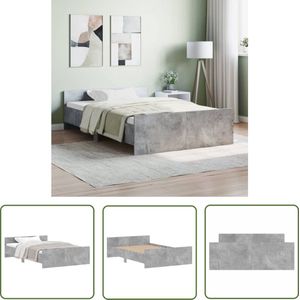 The Living Store Bedframe Betongrijs - Houten Bedframe - Functioneel hoofd- en voeteneinde - Stevige lattenbodem - 193 x 123 x 50 cm - Geschikt voor matras 120 x 190 cm - Montage vereist - The Living Store