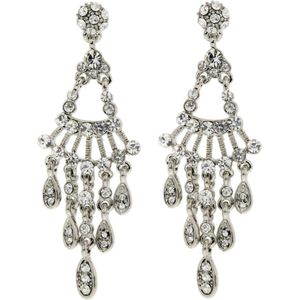 Behave - Oorhangers waaier - zilverkleur met multi color steentjes - nikkelvrij