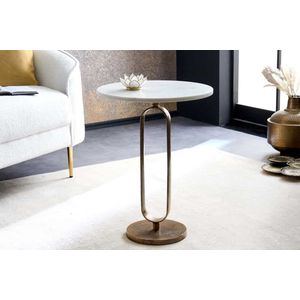 Ronde bijzettafel ELEGANCE 60cm witgoud antiek marmer metaal aluminium handgemaakt - 43612