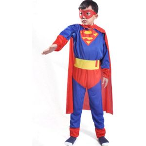 Superman verkleedkostuum + cape en masker voor kinderen - maat L 130-140 cm - Carnaval, Halloween en verjaardag pak kids suit