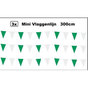 3x Mini vlaggenlijn groen/wit 3 meter - Verjaardag thema feest festival vlaglijn fun vlaglijn