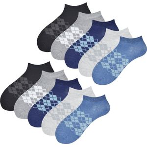 Enkelsokken Unisex | Argyle Patroon | 10-pack | Maat 41-46 | Multi-pack korte sokken | Korte Sokken Dames | Korte Sokken Heren