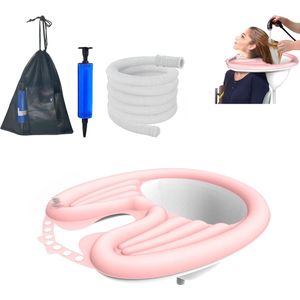 Opblaasbare Haarwasbak - Draagbare Opblaasbare Shampoobak - Pvc Opvouwbare Haarwastafel - Haarwasbak - Voor Thuis - Shampoo Wastafel - Mobiele Salon - Roze - Gehandicapte / Zwangere Vrouwen / Kinderen - Met Opbergtas En 1.7m Aansluitslang