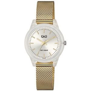 Q&Q VS13J010Y - Horloge - Polshorloge - Analoog - Vrouwen - Dames - Milanese/Mesh stalen band - Rond - Kunststof - Strepen - Goudkleurig - Transparent - Zilverkleurig