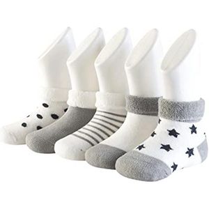 Gevoerde Katoenen Baby Sokken 5-Pak - Lichtgrijs 0-6 Maanden