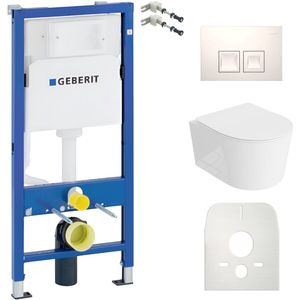 Inbouwreservoir Complete Toiletset Geberit Duofix Basic - Inbouw WC Hangtoilet Wandcloset LOSO Wit Hoogglans - Bedieningsplaat DELTA Wit - Voorwandelement - Installatiesysteem