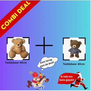 Kerst/sinterklaasdeal | Beige teddybear 40CM en Teddy bear met T-shirt 40CM