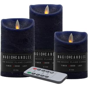 Kaarsen set van 3x Stuks LED Stompkaarsen Donkerblauw met Afstandsbediening - Woondecoratie