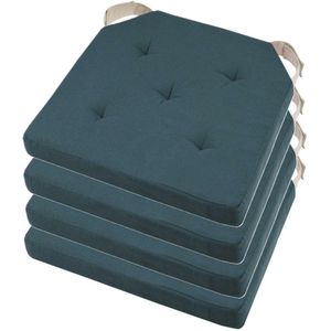 Stof Textile stoelkussen DUO - 4x - marine blauw - 38 x 38 x 4 cm - klittenband sluiting - zitkussens - binnen/buiten