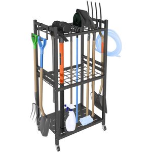 Unyqoos ® Tuingereedschap Opslag en Organisatiesysteem met Wielen en Haken voor Binnen- en Buitengebruik