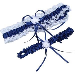 Blauwe bruidskousenbanden van wit kant - Elastisch en elegant